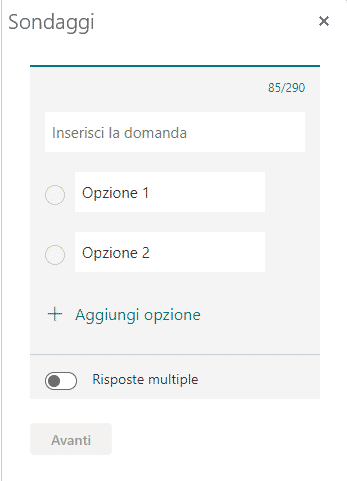 Pannella laterale per l'inserimento delle domande e delle risposte del sondaggio su Outlook 365