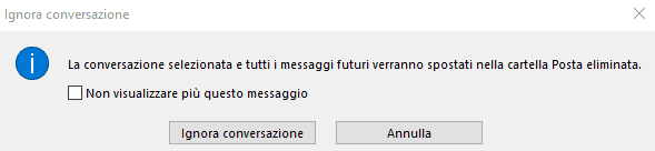 Alert della rimozione dei messaggi non importanti da ignorare su Outlook 365