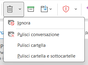 Menu per selezionare l'opzione ignora conversazione in Outlook