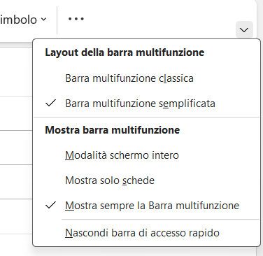 Opzioni di visualizzazione della barra multifunzione in Outlook