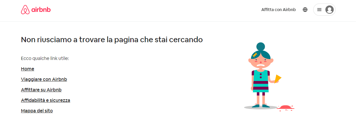 Pagina 404 sito Airbnb