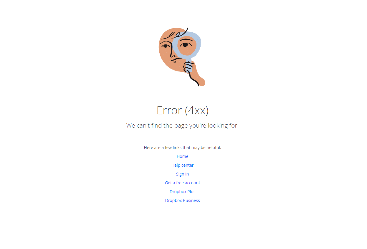 Pagina 404 sito Dropbox