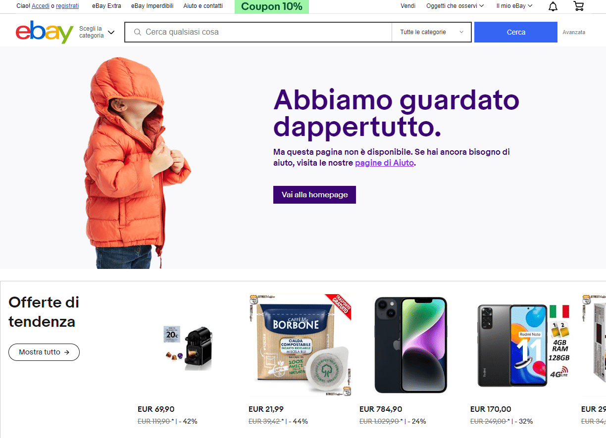 Pagina 404 sito Ebay