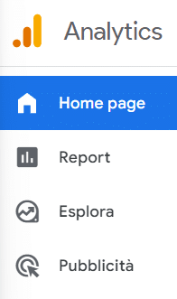 La barra di navigazione di Google Analytics 4