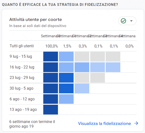 Report Strategia di fidelizzazione di Google Analytics 4