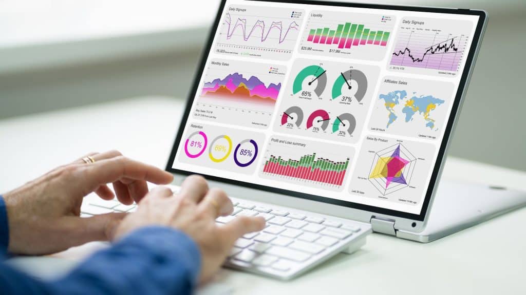 schermo del notebook con andamento delle metriche riguardo lo sviluppo di un sito web