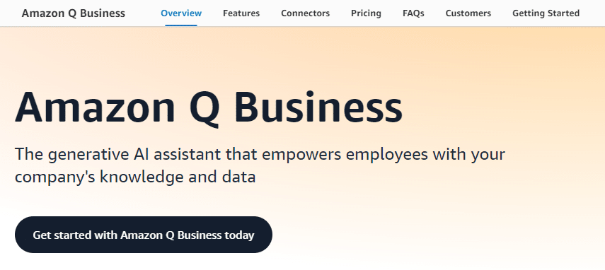 home page del servizio cloud Amazon Q Business