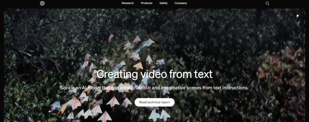 home page di Sora, tool di intelligenza artificiale generativa