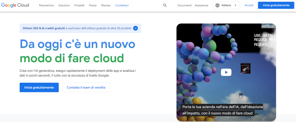Home page del servizio cloud di Google