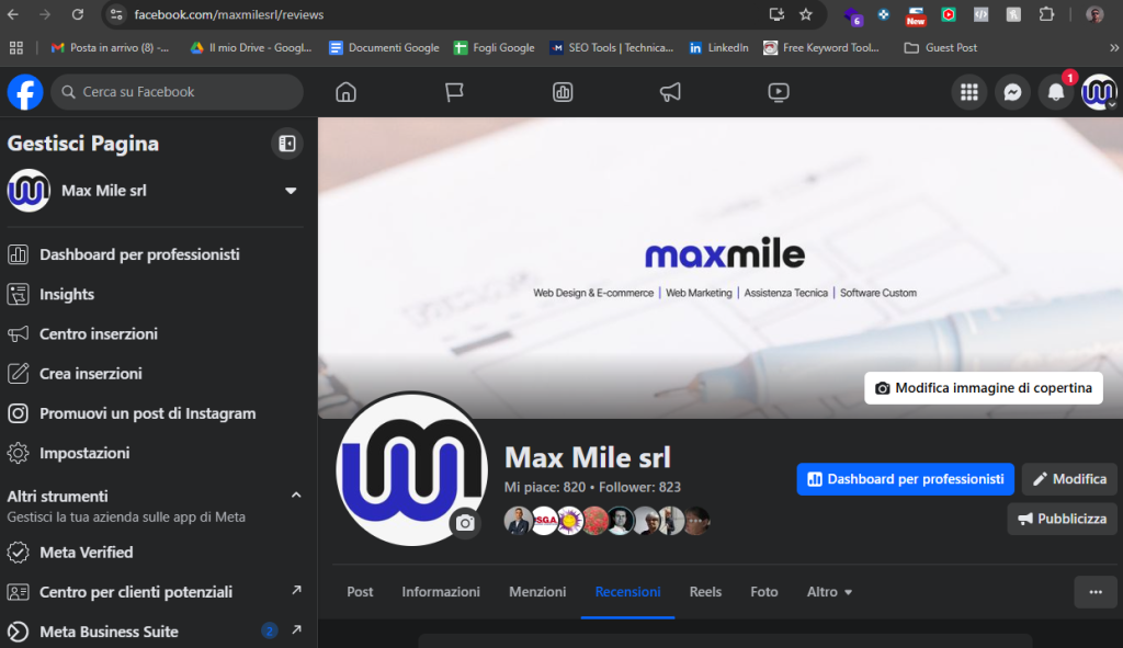Pagina Facebook di Max Mile srl