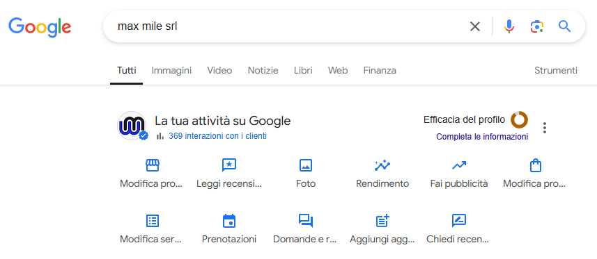 Scheda locale Google Business Profile
