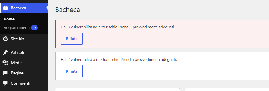 Avvisi di vulnerabilità causate da plugin non aggiornati